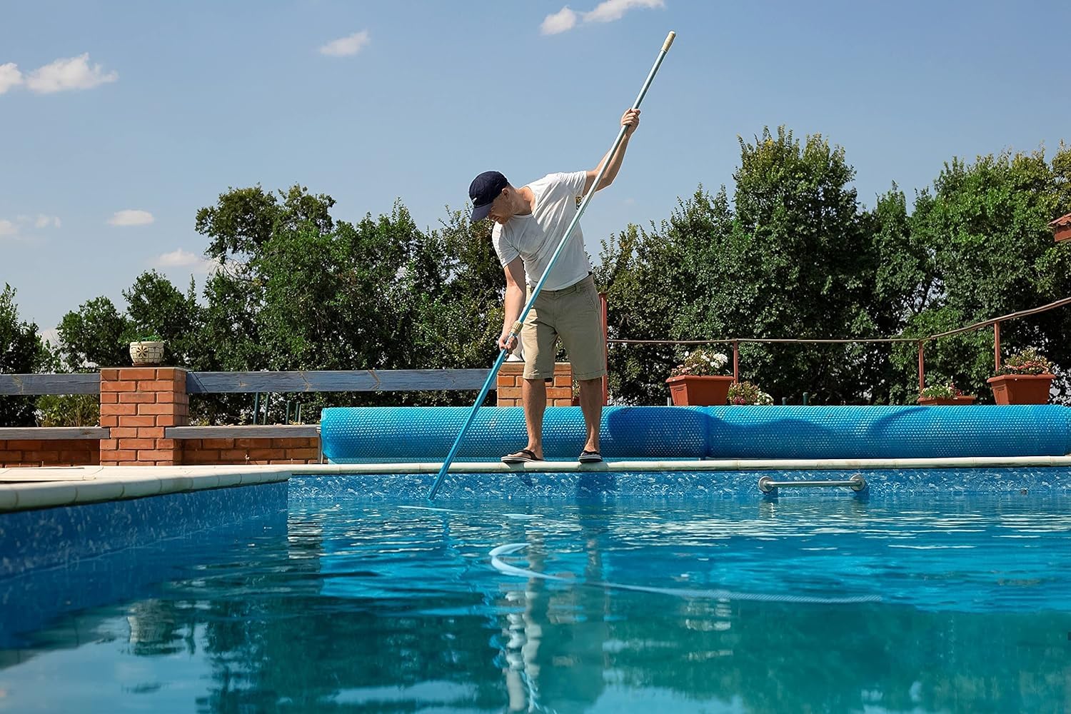 Ft Telescopic 3 Piece Adjustable Swimming Pool Cleaning Pole Blue Anodized Aluminum
