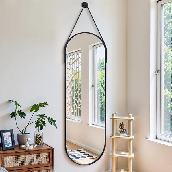 x 16 Oval Full Length Wall Mounted Hanging Mirror Black