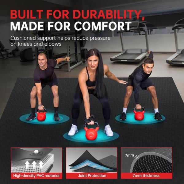 GymCope Large Exercise Mat for Home Workouts, 12x6/10x6/9x6/8x6/7x5/6x4 ft Retail $79.00
