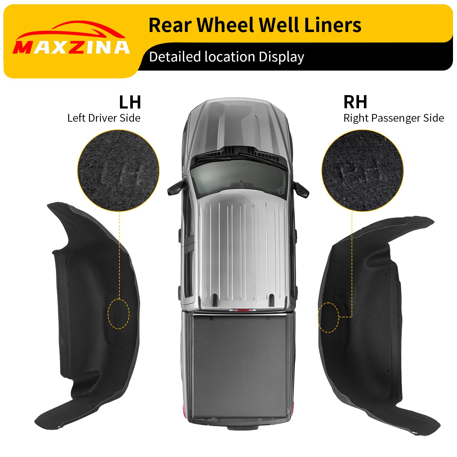 '-2025 Ford F-150 Rear Wheel Well Liners Black Mud Guards