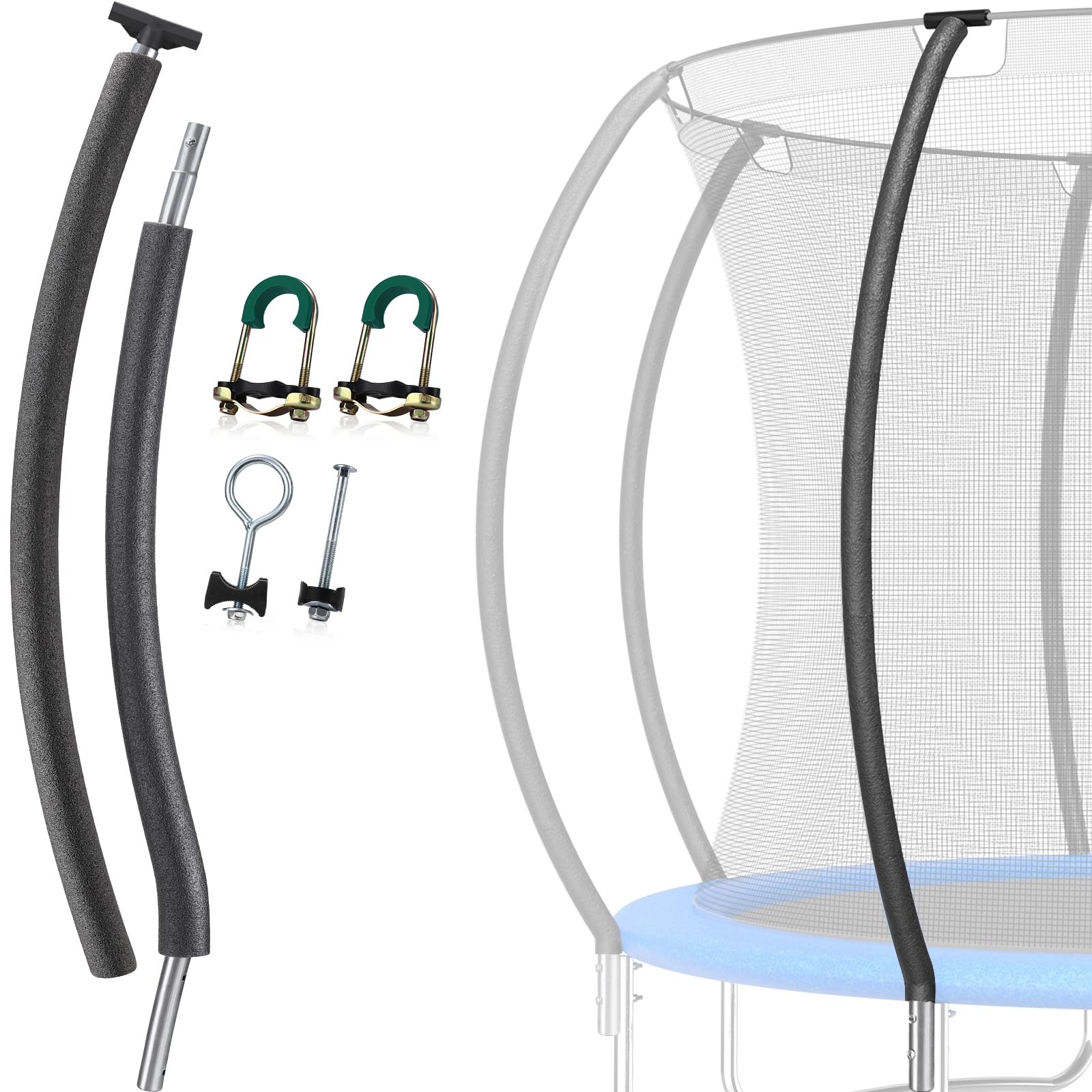 Curved Trampoline Replacement Poles 1 Upper  1 Lower for 8-16ft
