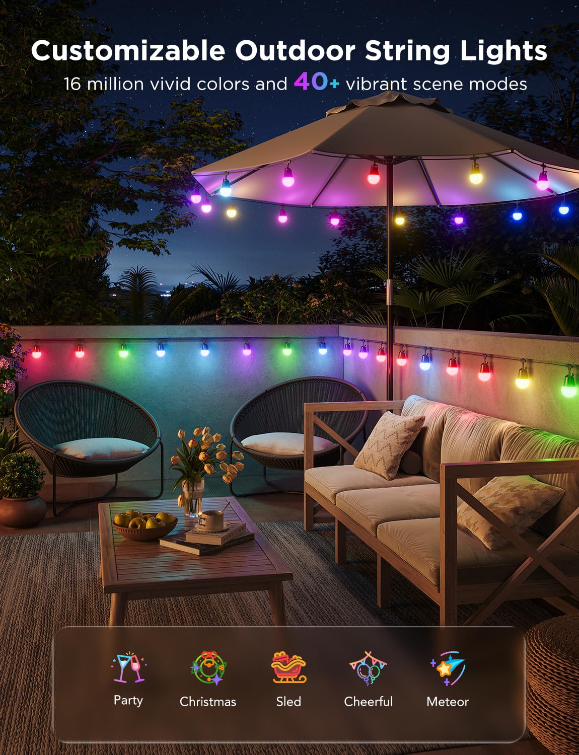 Open-Box New Govee Smart 144ft Dimmable LED RGBICW Alexa - Outdoor String Lights