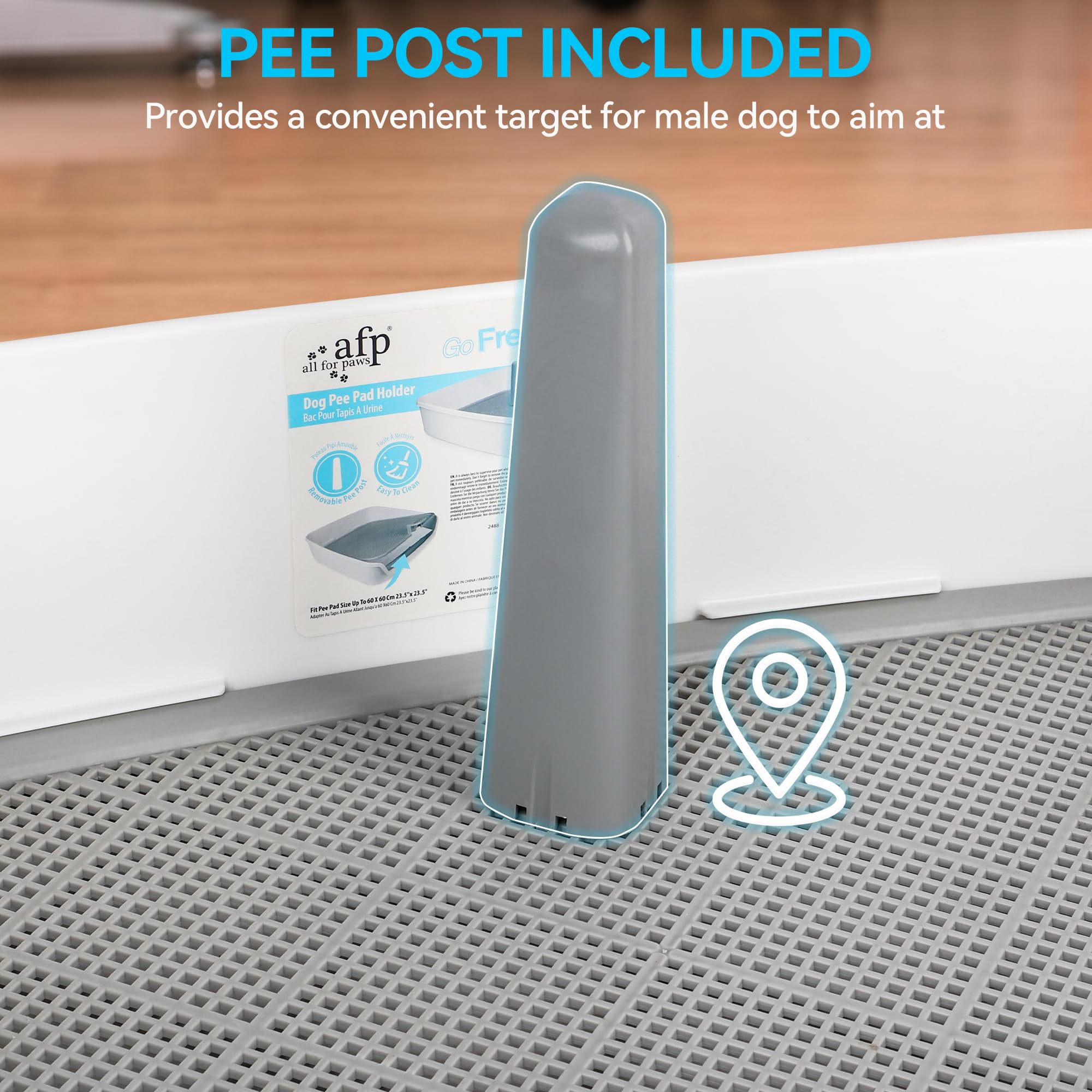 ALL FOR PAWS Dog Pee Pad Holder with Removable Post, 23.6" Indoor Dog Potty Training Tray, Puppy Toilet Litter Box for Small to Medium Sized Dogs Retail $67.00