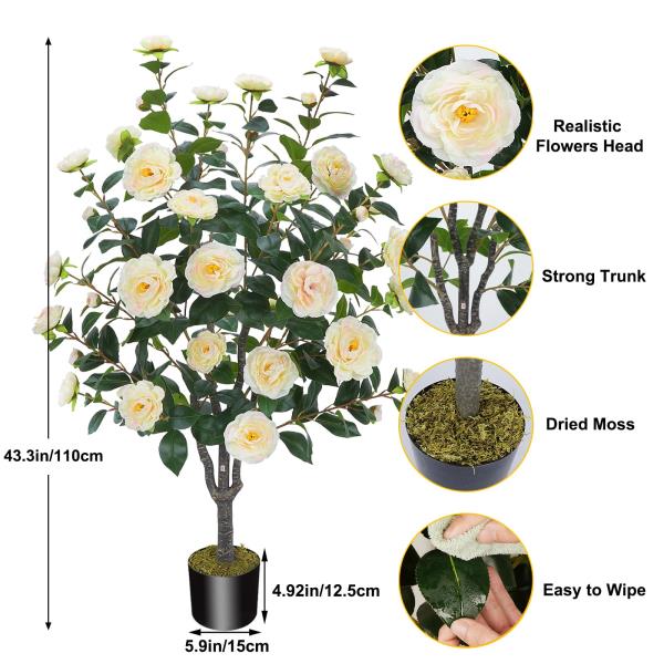 3-Inch Artificial Camellia Tree with 232 Leaves and 32 Flowers