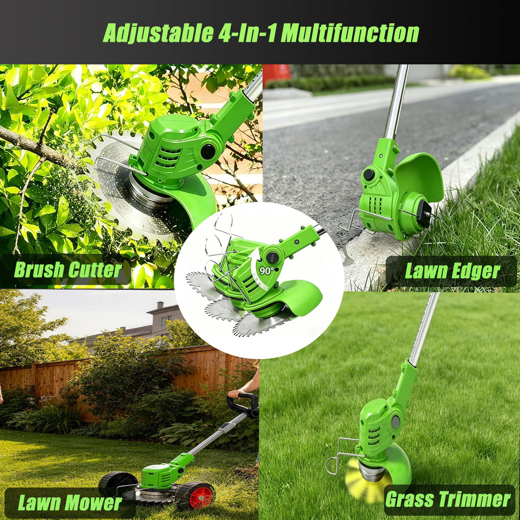 Electric Weed Wacker Cordless Eater,21V String Trimmer Battery Powered,4 In 1 Lightweight Grass Trimmer/Brush Cutter/Lawn Edger with Wheels,Metal Blade&Charger, Stringless Weed Trimmer for Garden Yard Retail $73.00
