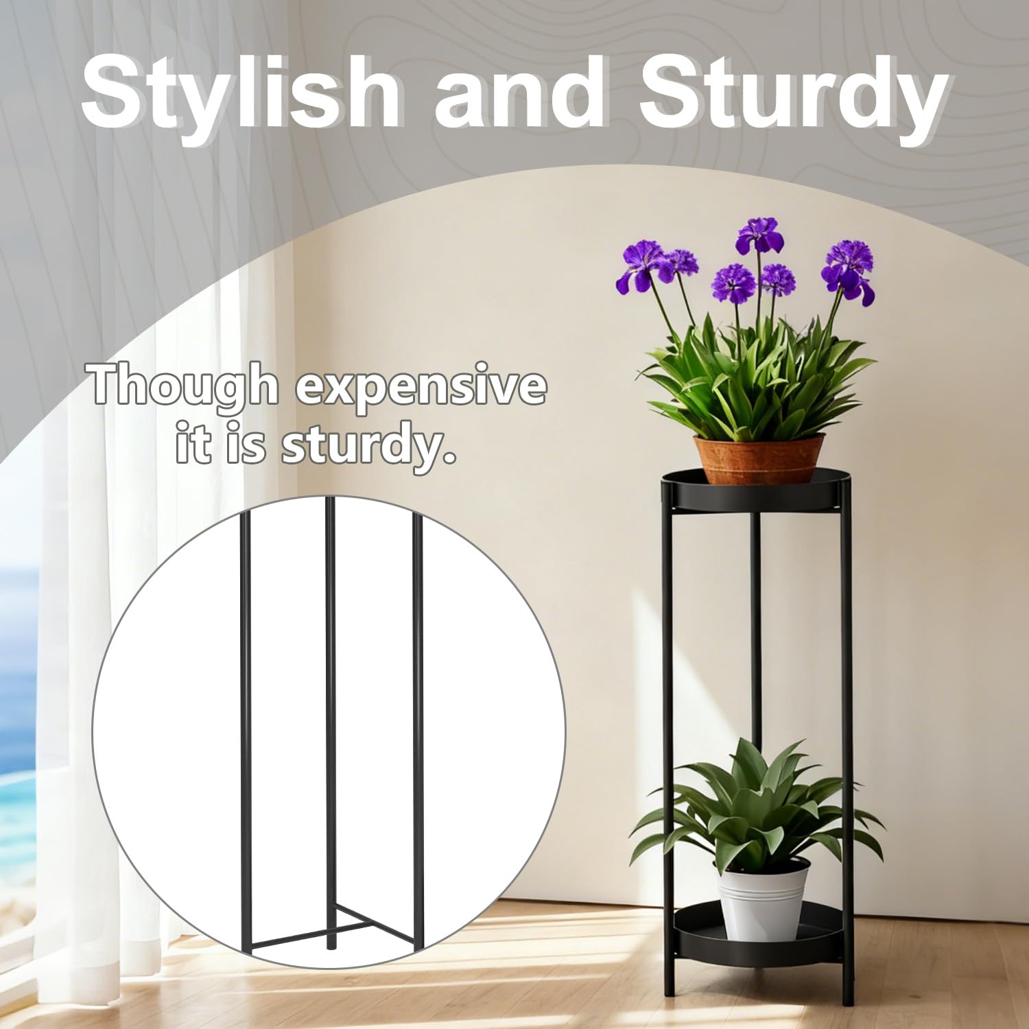 Black 2-Tier Anti-Rust Indoor Outdoor Plant Stand