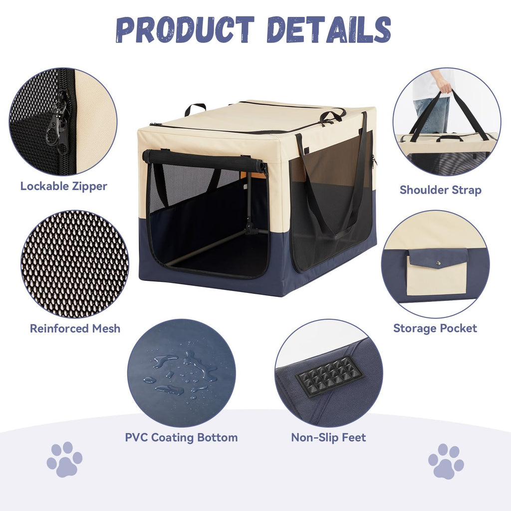 Open-Box New A 4 Pet 40 Collapsible Soft Dog Crate BlueBeige for Medium-Large Dogs Retail $71.00