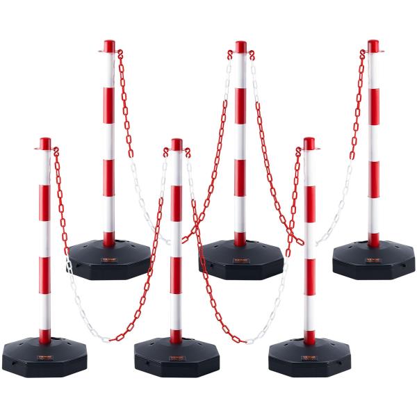 Adjustable Traffic Delineator Post Cones 6 Pack with 6.6FT Chain Red  White