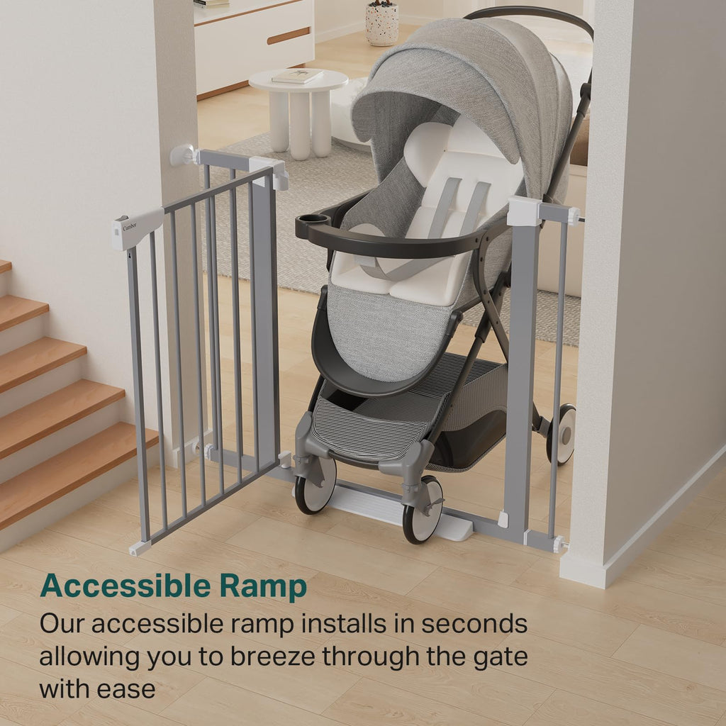 Auto-Close Walk-Thru Baby Pet Gate PressureHardware Mounted 29.7-40.6in Wide Gray