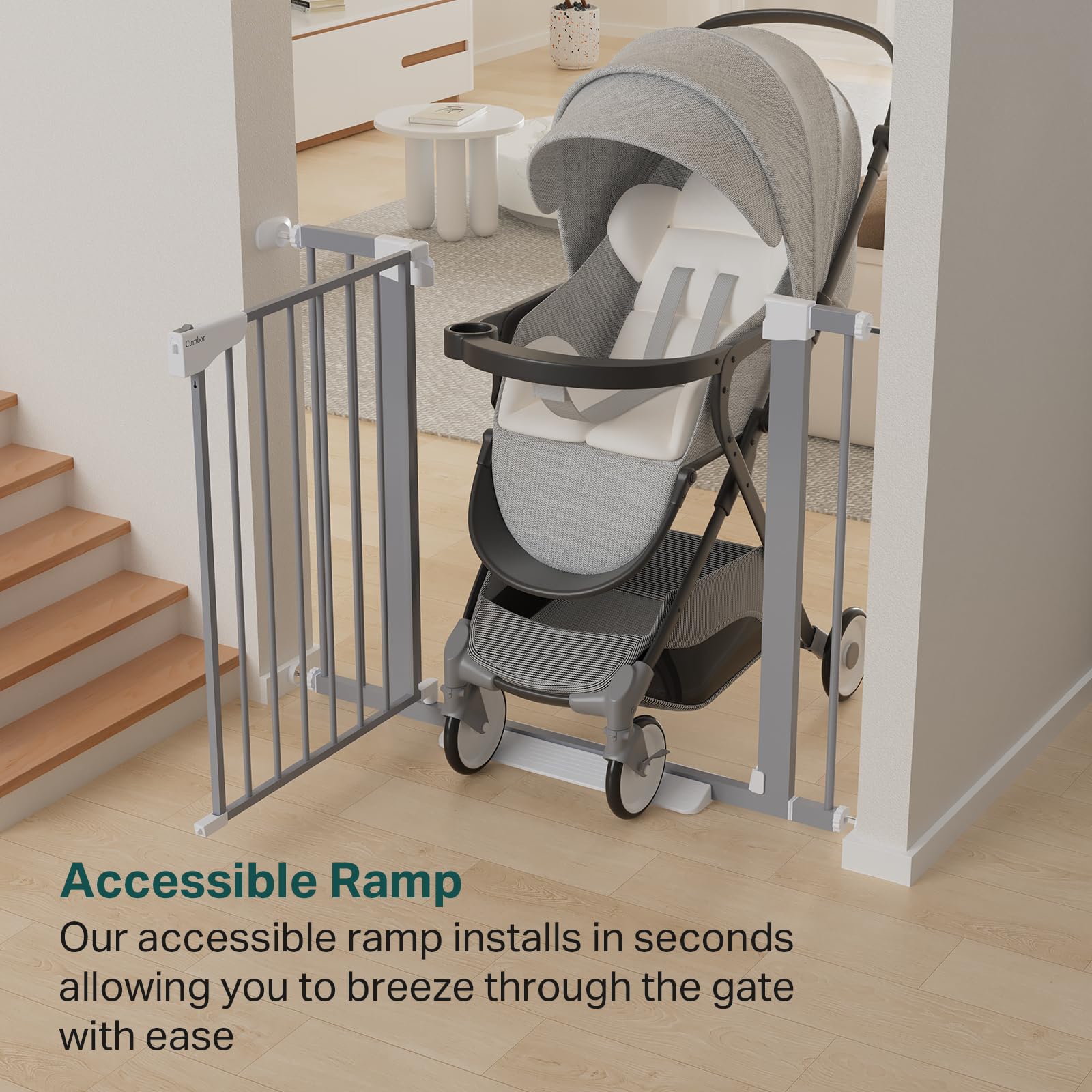 Auto-Close Walk-Thru Baby Pet Gate PressureHardware Mounted 29.7-40.6in Wide Gray