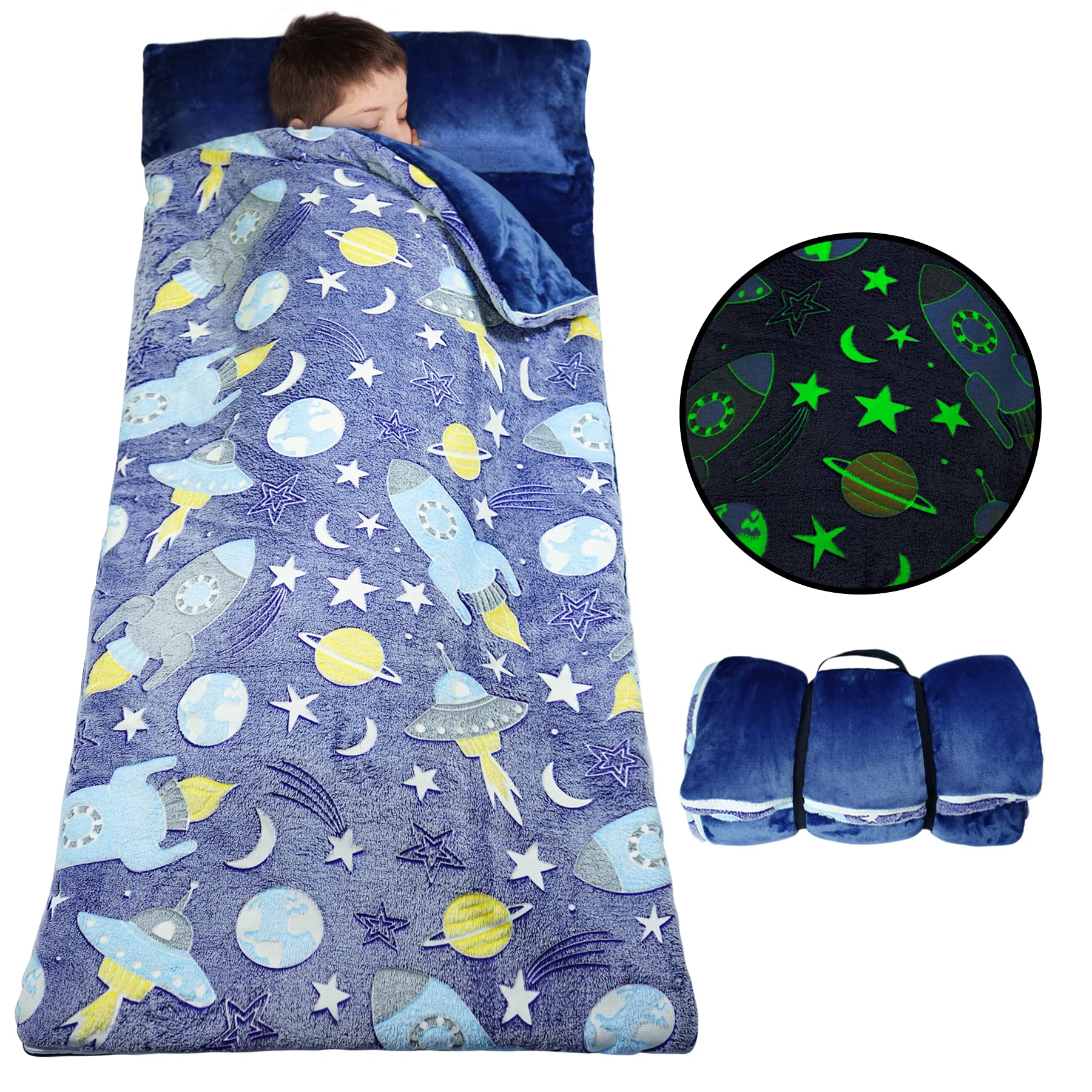 Glow in the Dark Kids Slumber Bag with Pillow Blanket 62x28 Starry Sky