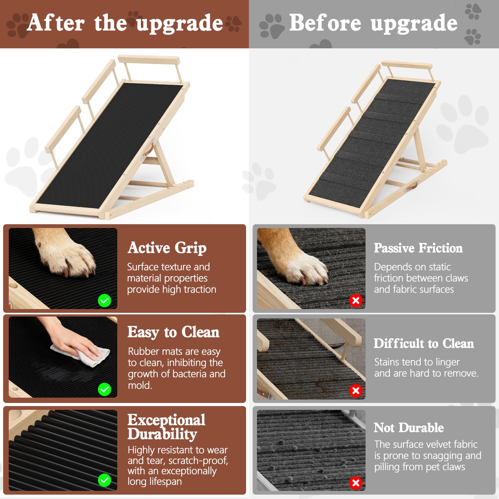 Wooden Dog Ramp 55.12in Adjustable Height for Small Medium Large Dogs - Wood
