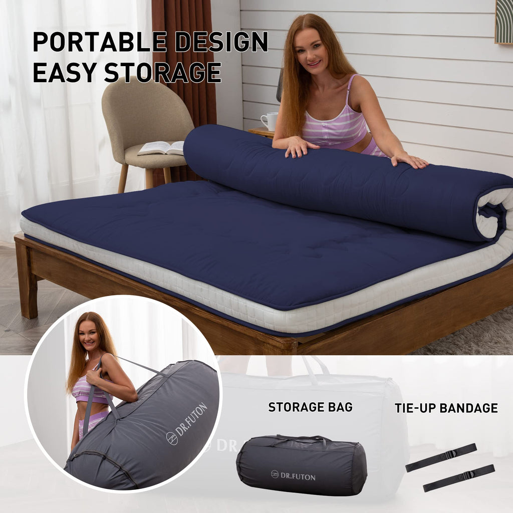 Japanese Floor Futon Mattress Extra Thick Folding Roll Up Navyblue