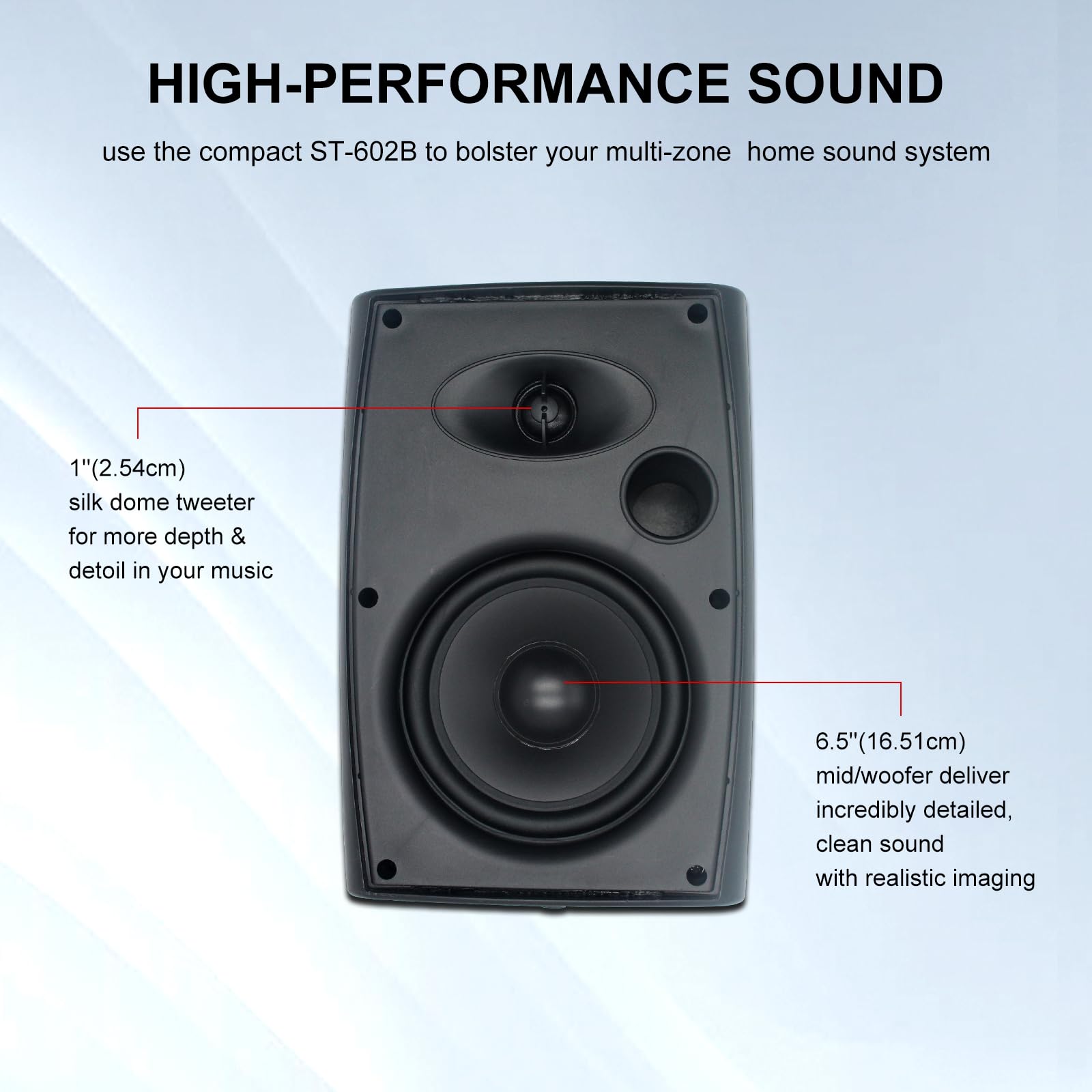 5 Inch Outdoor Wall-Mounted Speakers 800W Waterproof Black 4 Passive