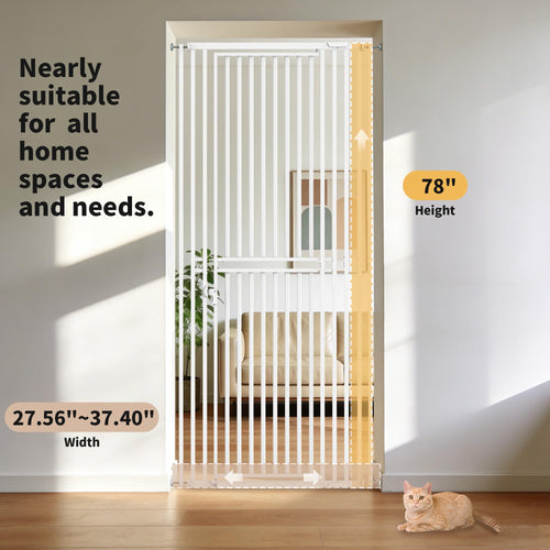 75 Extra Tall Cat Gate Adjustable 27.56-37.02 Wide Pressure Mount White