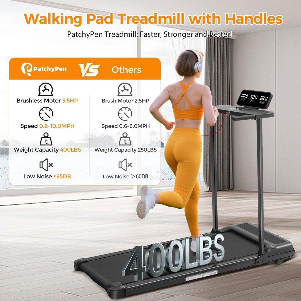Black Walking Pad Treadmill with Handle Bar  Big Screen 3.5HP Electric 0.6-10MPH 400LBS Retail $139.00