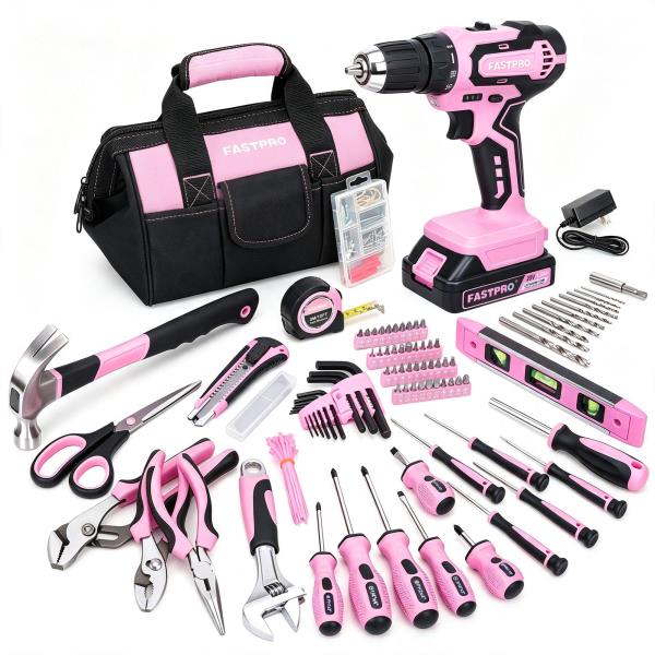 FASTPRO 232-Piece Pink Drill Set for Women, Pink Tool Set with Bag