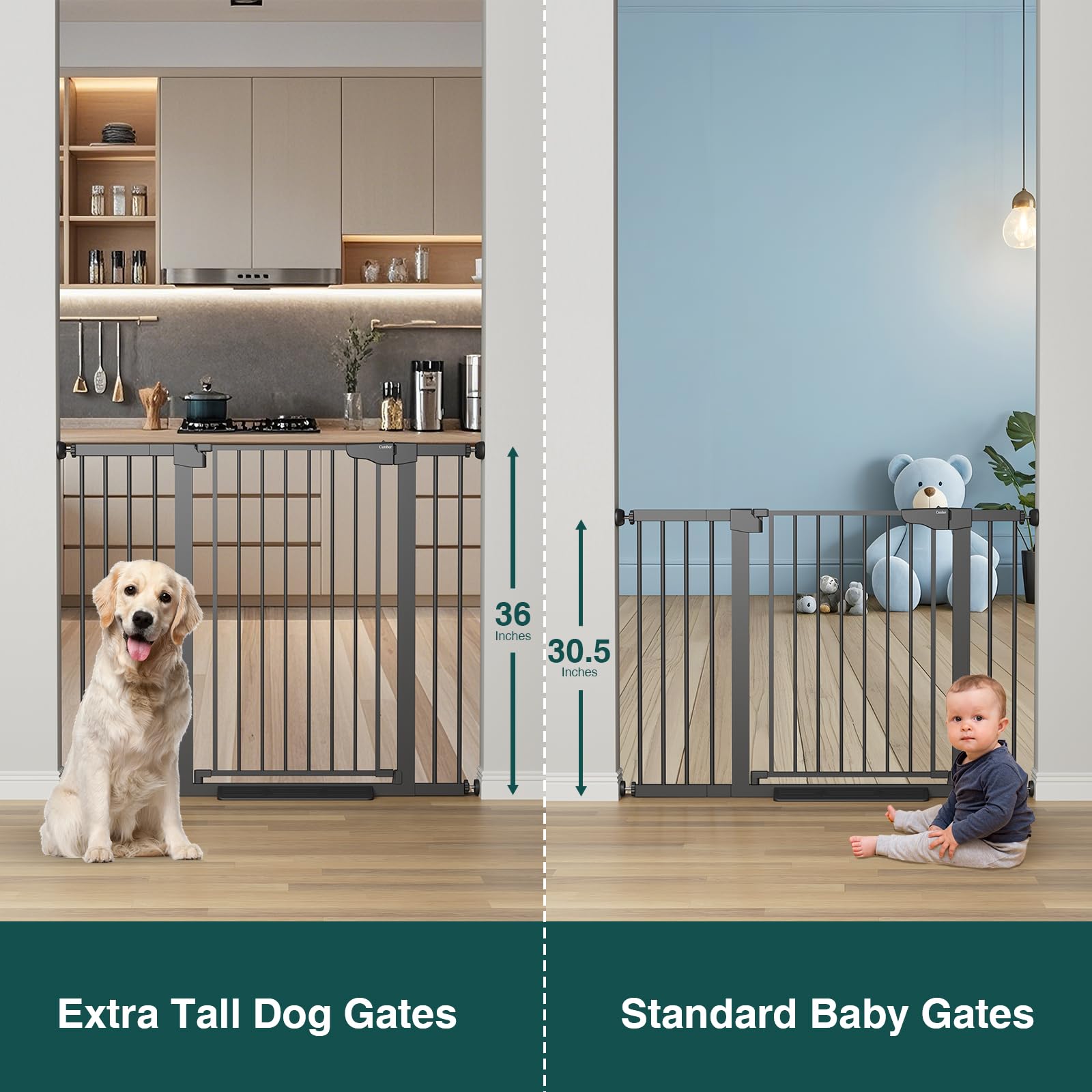 Extra Tall Baby Gate Adjustable 29.7-48 Wide Pressure Mounted Black