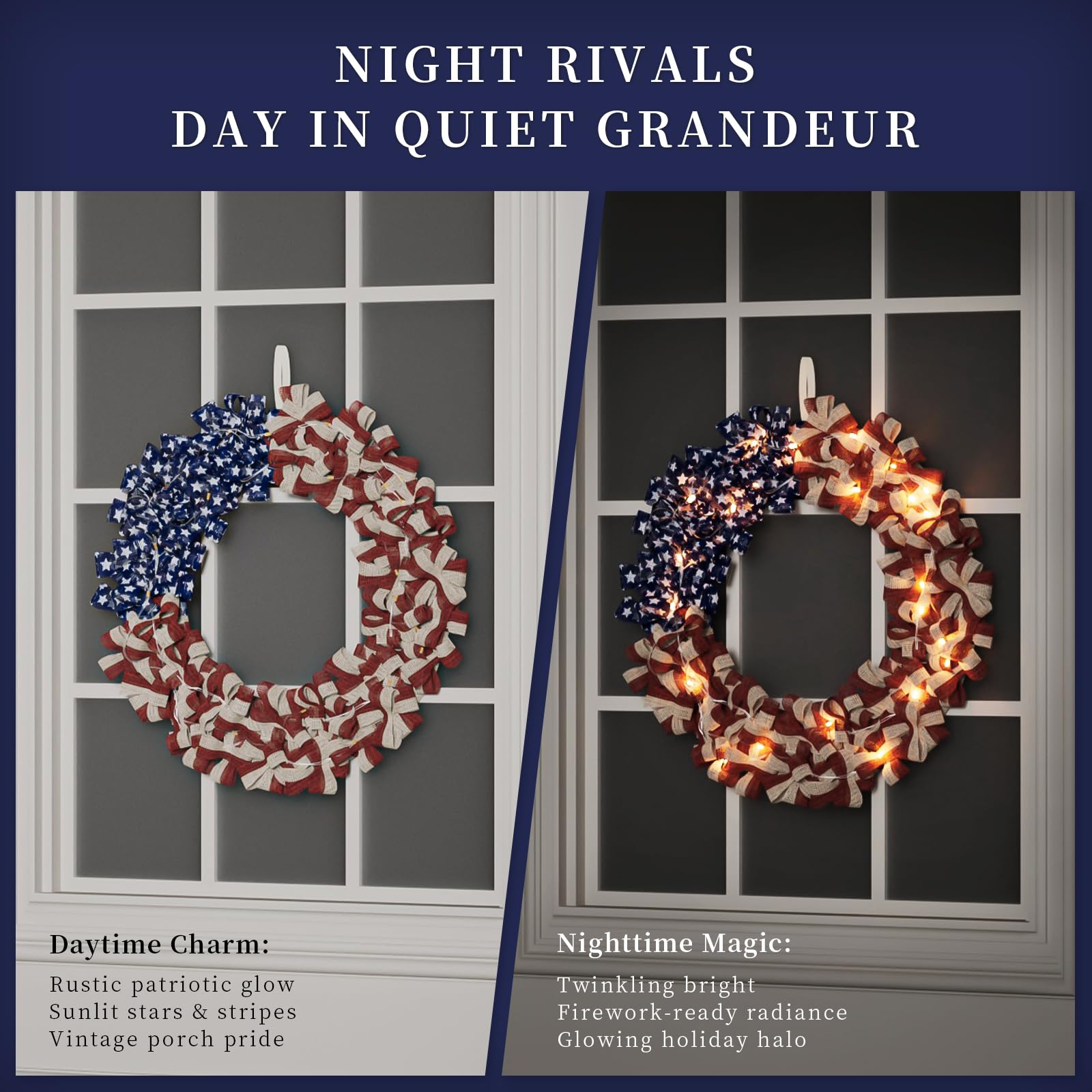 Inch Patriotic Burlap Red White Blue Wreath with Timer Light Strip
