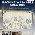 Machine Washable Area Rug 5ft 3in x 7ft 5in Floral Damask CreamBeige