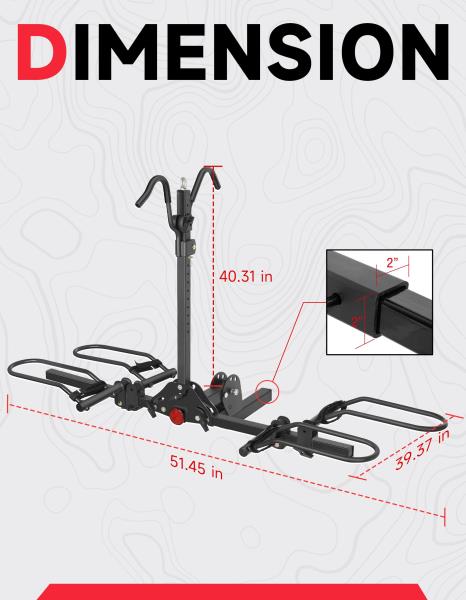 '-Bike Hitch Mount Platform Rack for 2 Inch Receiver Fits Up to 5-inch Fat Tires 200LB Capacity