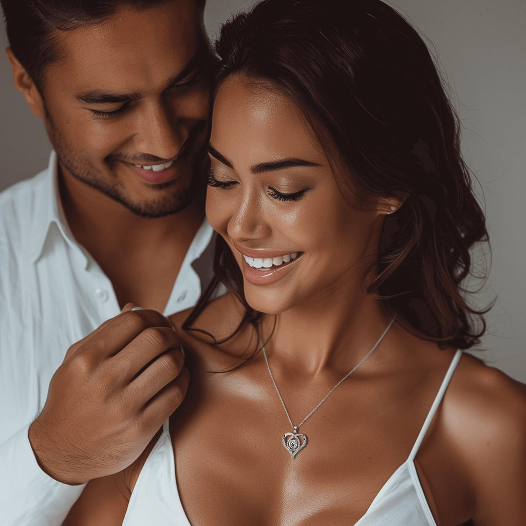 Heart Pendant Necklace Moissanite S925 Sterling Silver White Gold I Love You Engraved Retail $161.00