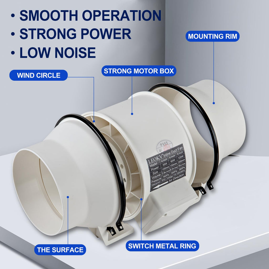 Open-Box New LEOKV 6-Inch 560 CFM Mixed Flow Quiet - Duct Fan