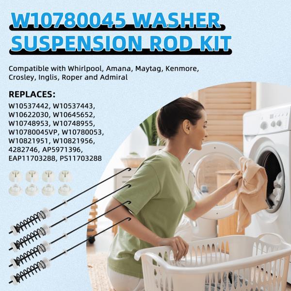 W10780045 WTW4816FW2 NTW4516FW2 NTW4605EW0 NTW4516FW1 WTW4800BQ1 Washer Suspension Rod Kit for Amana Whirlpool Kenmore WTW4800BQ0 RTW4516FW1 WTW4815EW0 NTW4516FW0 WTW4815EW1 WTW4816FW1 W10821951
