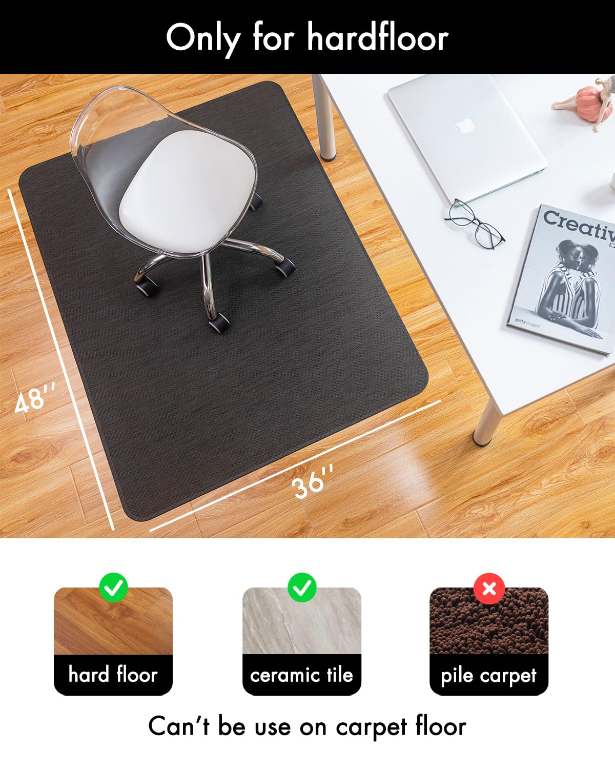 BARoyal Hardwood Floor Chair Mat 36x48 Espresso Retail $36.00