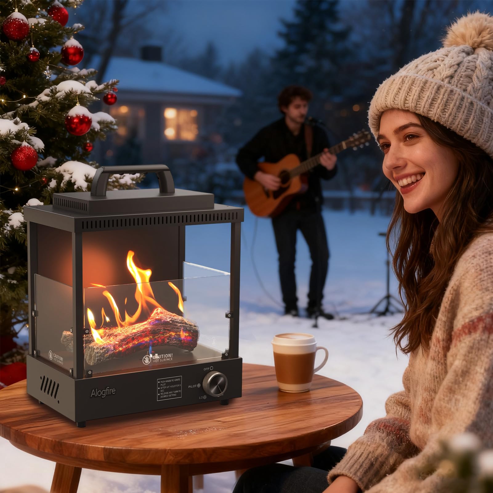 Portable Tabletop Propane Gas Fire Pit 8200 BTU Black