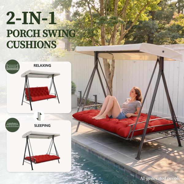 Porch Swing Cushion with Backrest Waterproof 47x40x5 in Red