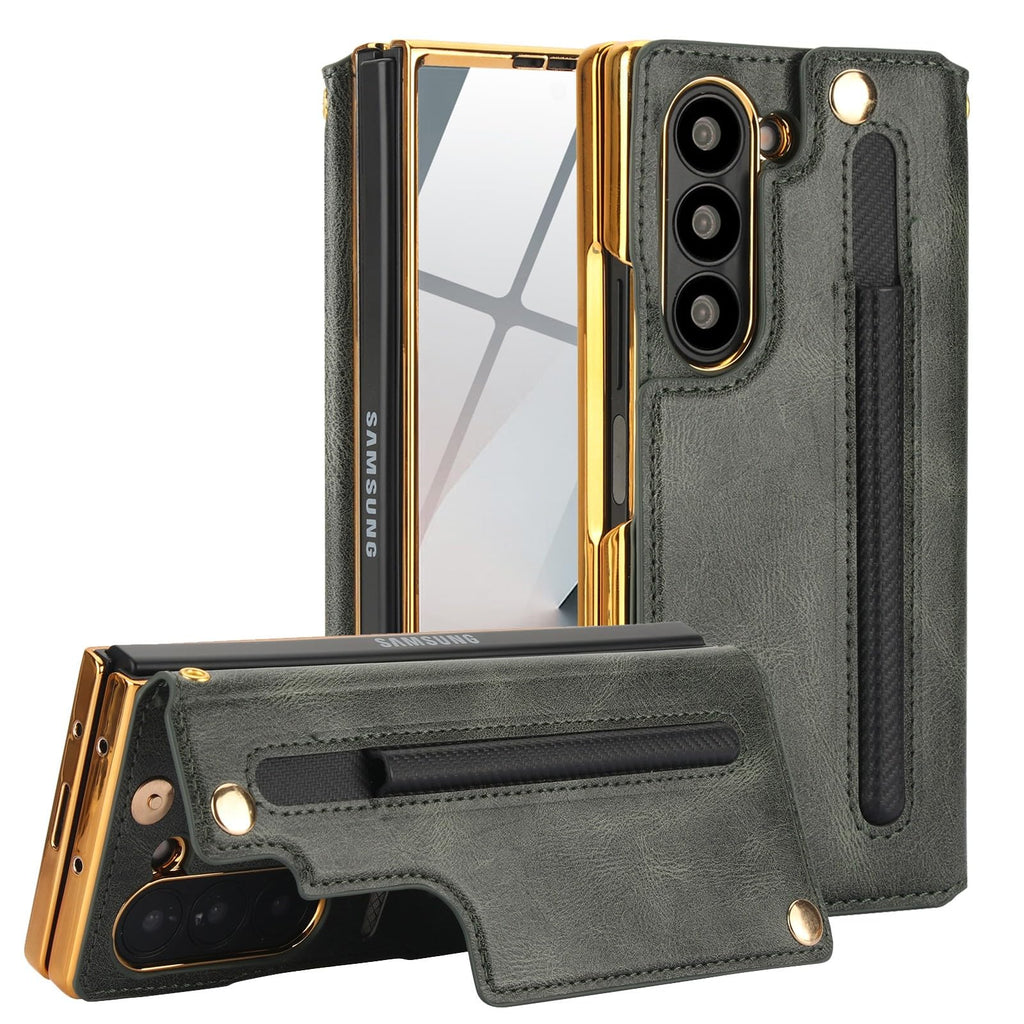Green Samsung Galaxy Z Fold 6 Wallet Flip Case w S-Pen  Card Holder Screen Protector Kickstand