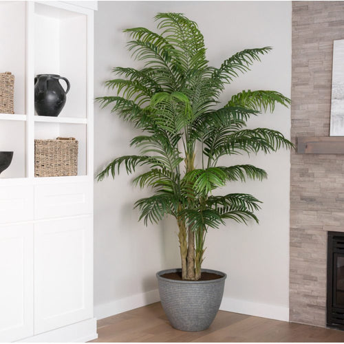 Artificial Green Areca Palm Tree 8 Feet Tall with Grey Planter