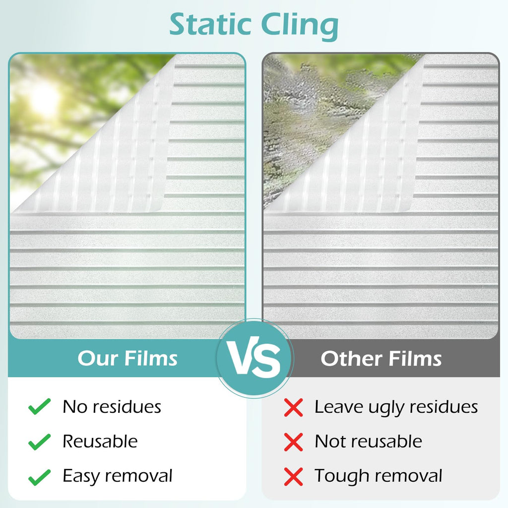 Frosted Glass Window Film Static Cling Striped Privacy Cover 23.6 x 78.7 Inches $18.00