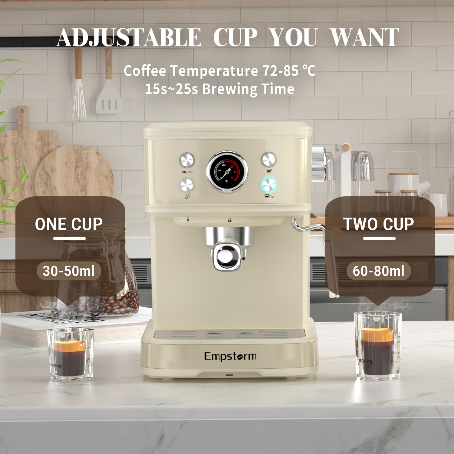 '-Bar Semi-Automatic Espresso Machine w Steam Wand 1.5L Tank White