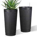 '-Pack 24in Round Plastic Self-Watering Planters with Vertical Ribbed Design Black
