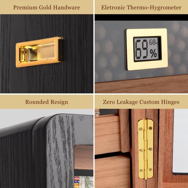 Cedar Wood Cigar Humidor Cabinet 300 Cigar Capacity 5 Drawers with Digital Hygrometer Black