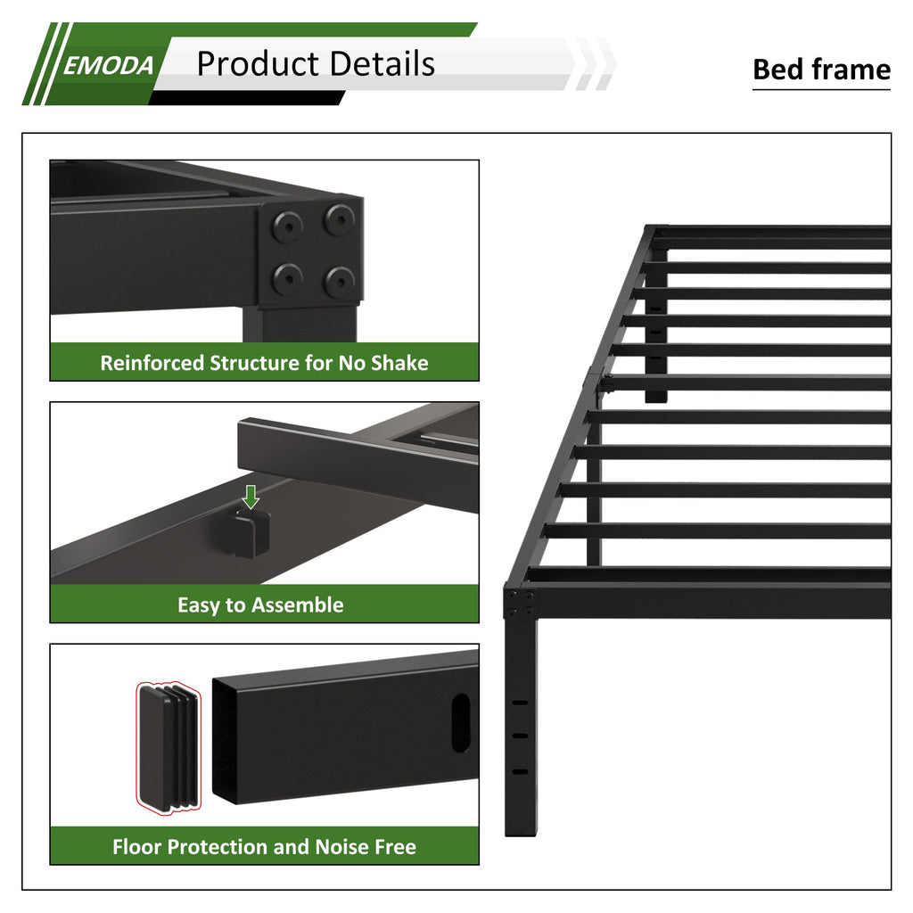 Queen 18 Inch Heavy Duty Black Metal Platform Bed Frame with Storage No Box Spring Needed