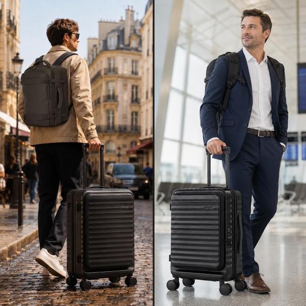 3-Piece Expandable Luggage Set with 20-Inch Front Opening Hardside Suitcase and TSA Lock