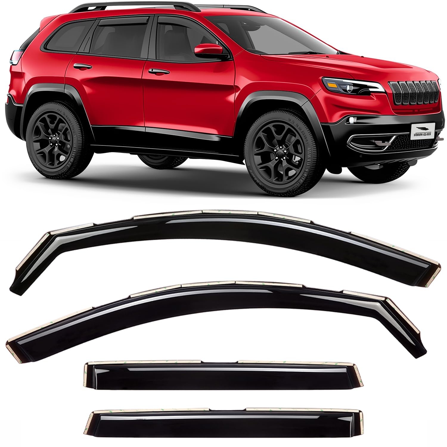 Extra Durable Polycarbonate In-Channel Rain Guards for Jeep Cherokee 2014-2023 4 Pcs