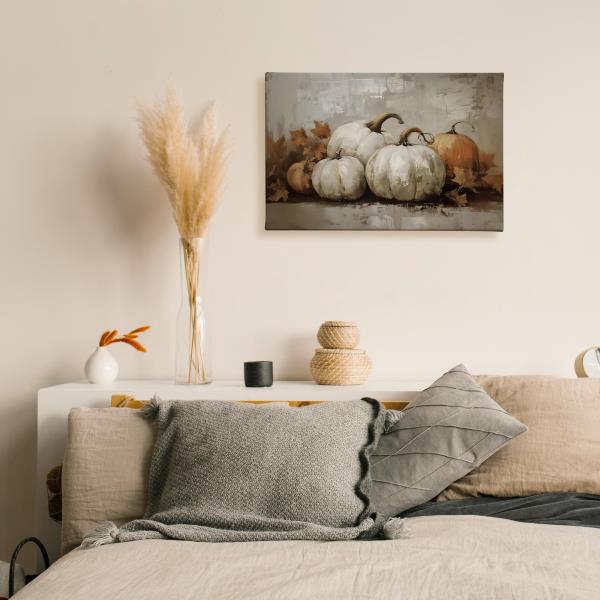 TLESKE Fall Pumpkin Rustic Farmhouse Wall Art Decor 16x24 (White-02) Retail $26.00