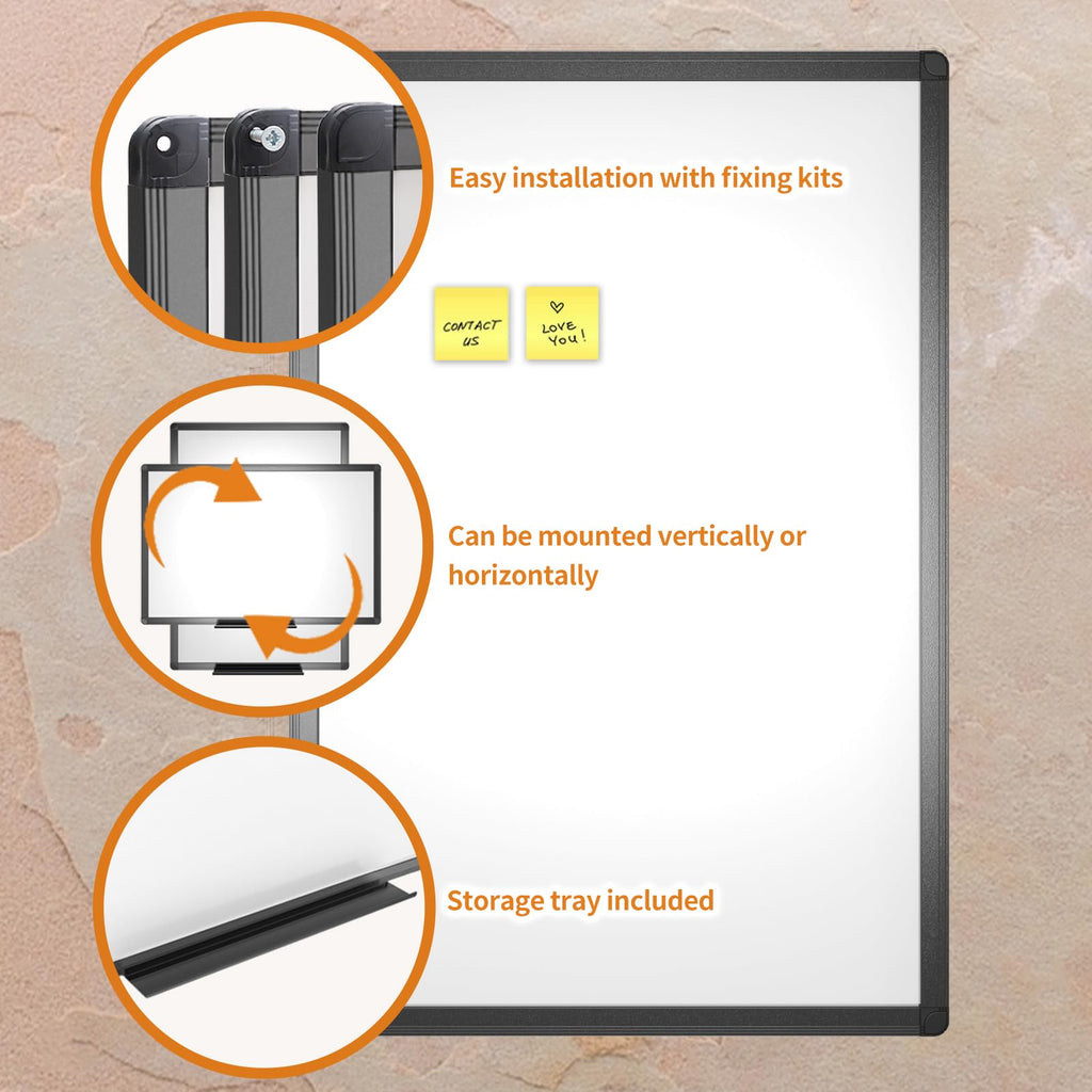 Magnetic Dry Erase White Board 36 x 24 Inches with Black Aluminum Frame