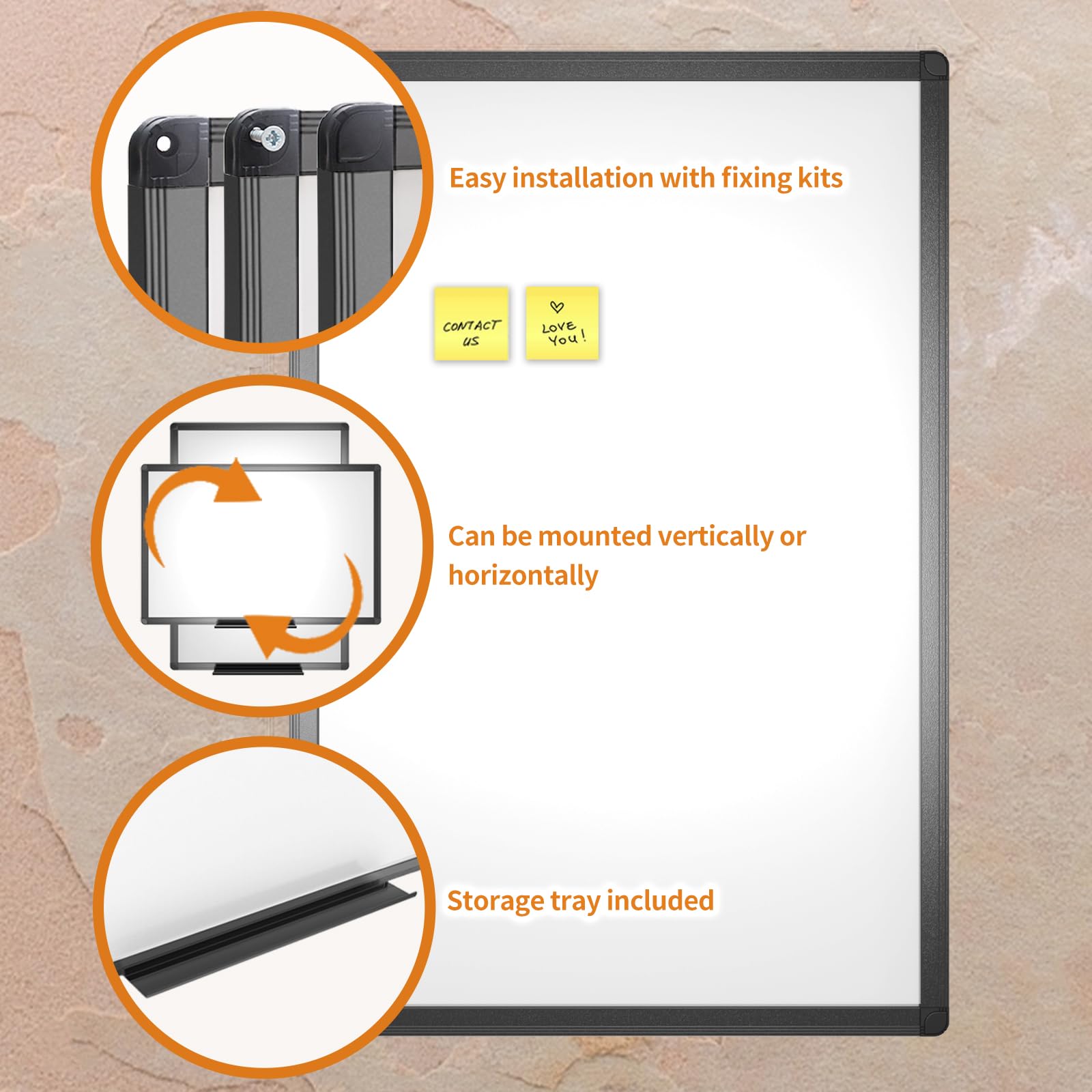 Magnetic Dry Erase White Board 36 x 24 Inches with Black Aluminum Frame