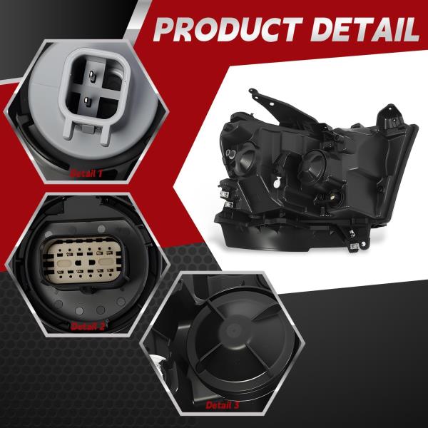 Left Halogen Headlight Assembly for 2019-2023 Ram 1500 Black Housing