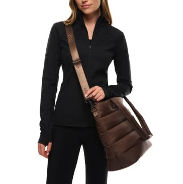 Large Brown Puffer Tote Bag with Laptop Pocket Adjustable  Luggage Strap