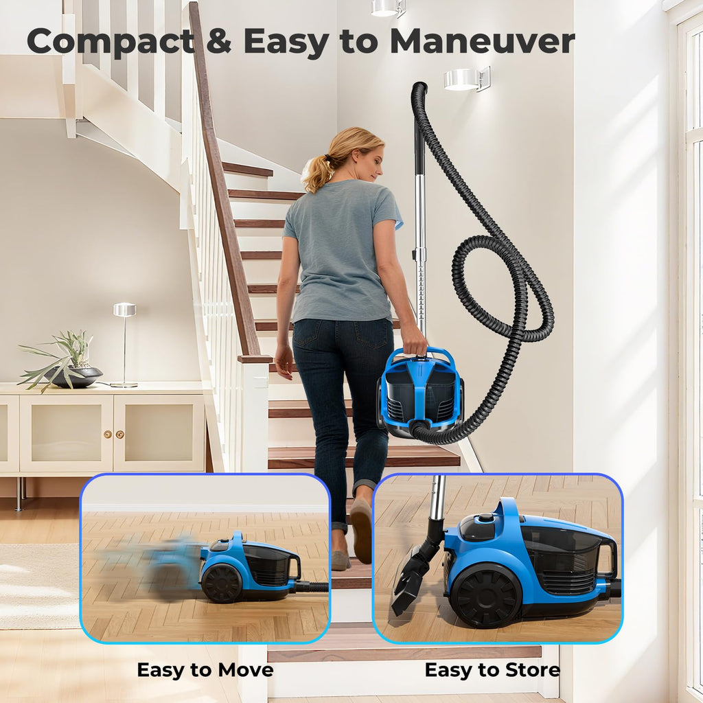 W Bagless Canister Vacuum Cleaner w Pet Turbo Brush 4L Dust Cup Blue