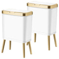 Procade 2Pack White Trash Can with Lid, Bathroom Trash Can with Gold Edge, Narrow Modern Garbage Can for Bedroom, Slim Plastic Trash Bin for Room,Kitchen, Living Room, Office,4 Gallon Retail $56.00