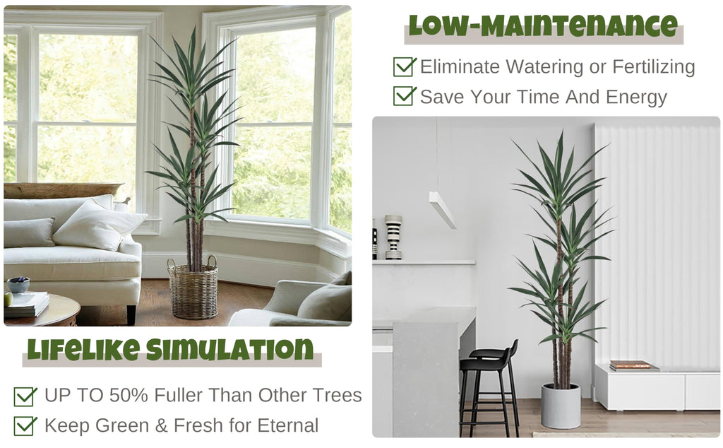 Artificial Agave Plant Tree 7FT Tall 60 Leaves 4 Trunks with Black Pot