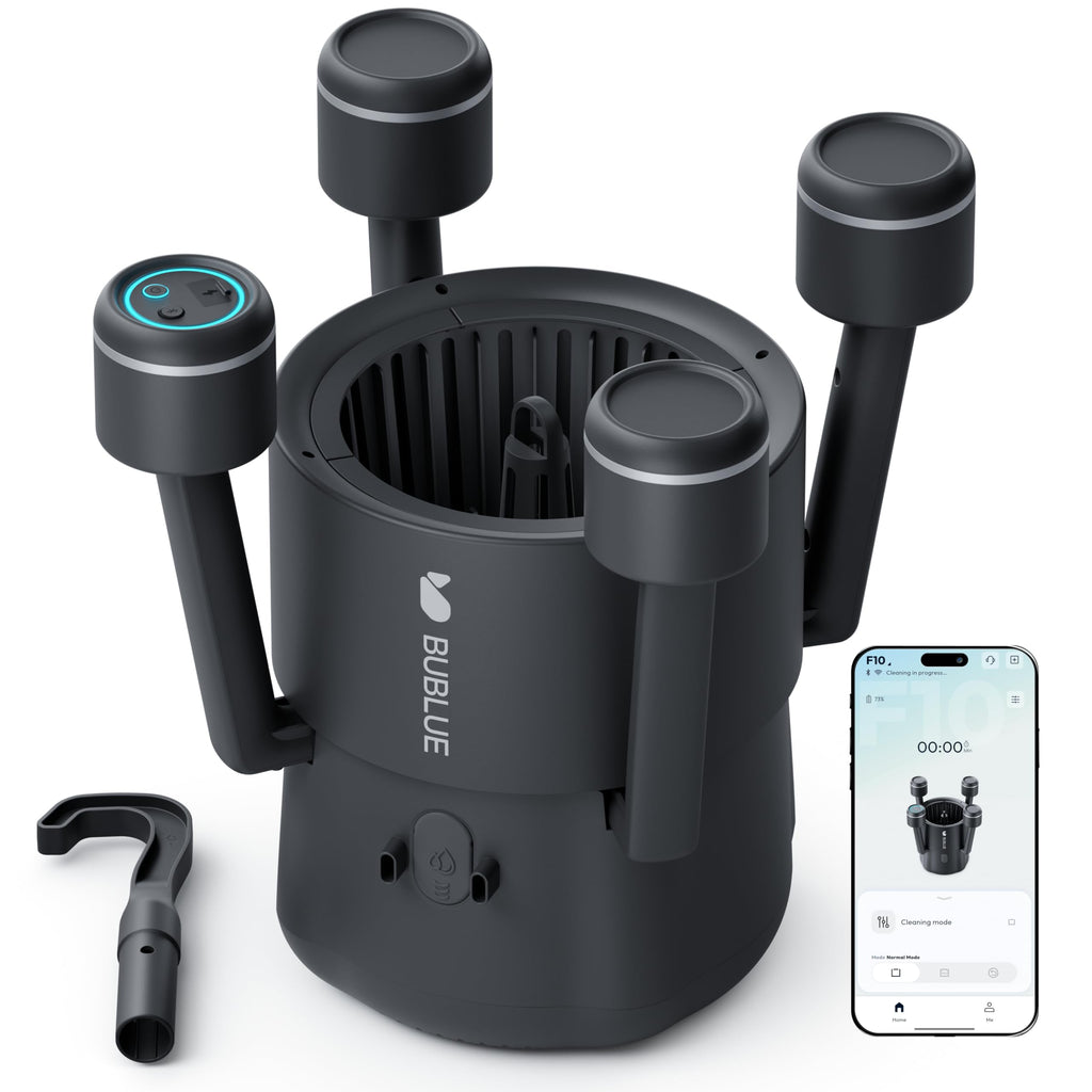 F10 Robotic Surface Skimmer Pool Cleaner Powerful Suction Dual Motor 5L Filter App Control Black