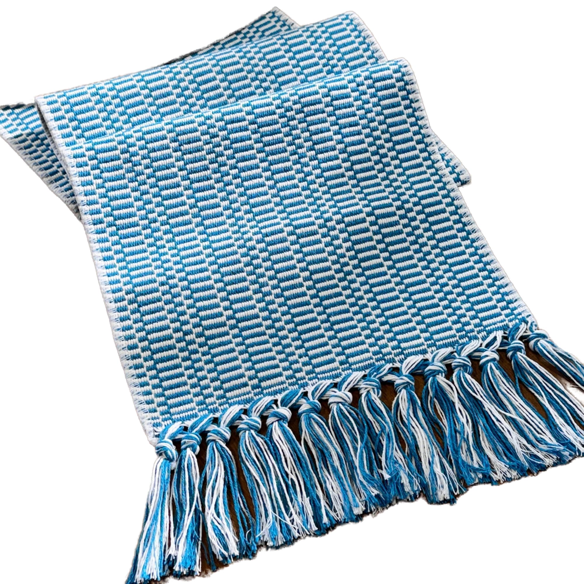 White Teal Blue Farmhouse Woven Table Runner 72 Inch Retail $29.00